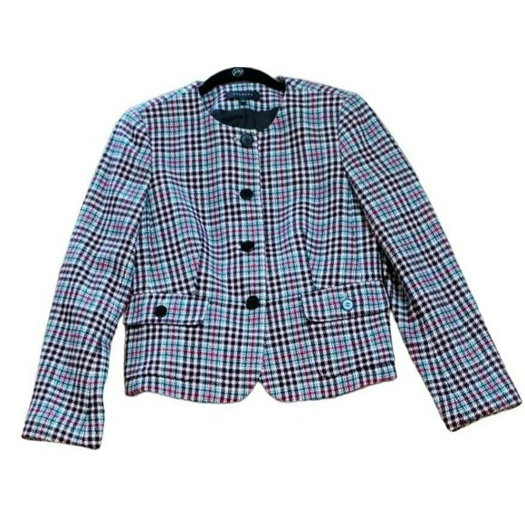 Talbots Women's Multicolored Plaid Blazer Size 6 Wool Blend Round Collar Button - Picture 1 of 7
